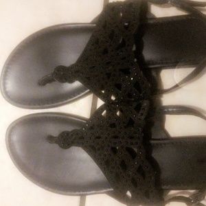 black rhinestone sandals